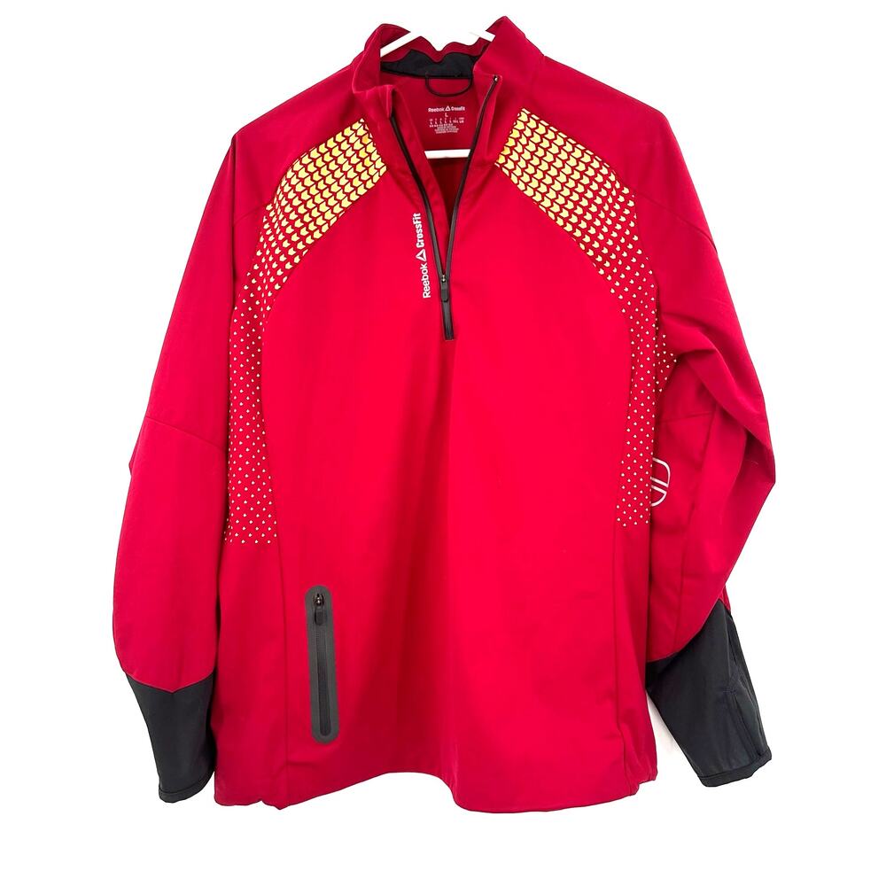 Reebok Size Large Sweatshirt Red Crossfit 1/4 Zip Pullover Outerwear Active